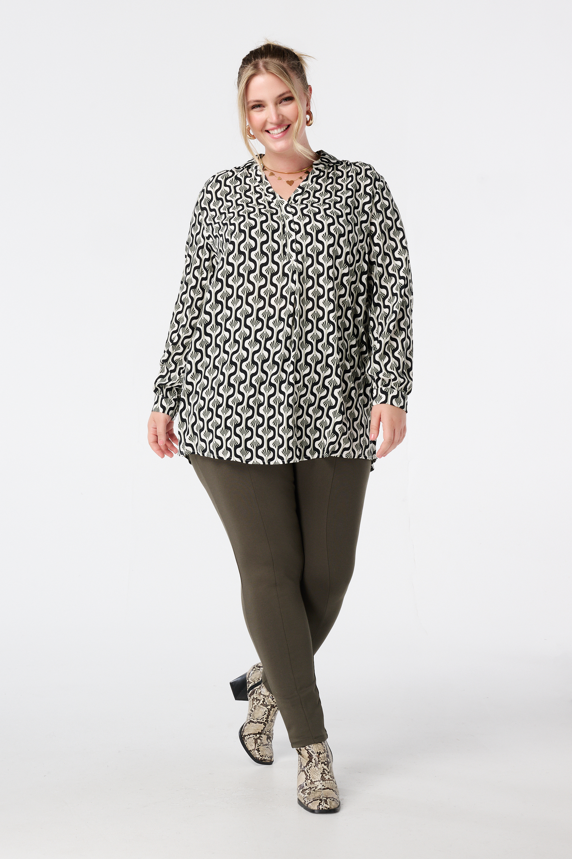 Oversized blouse met print Multi Mint