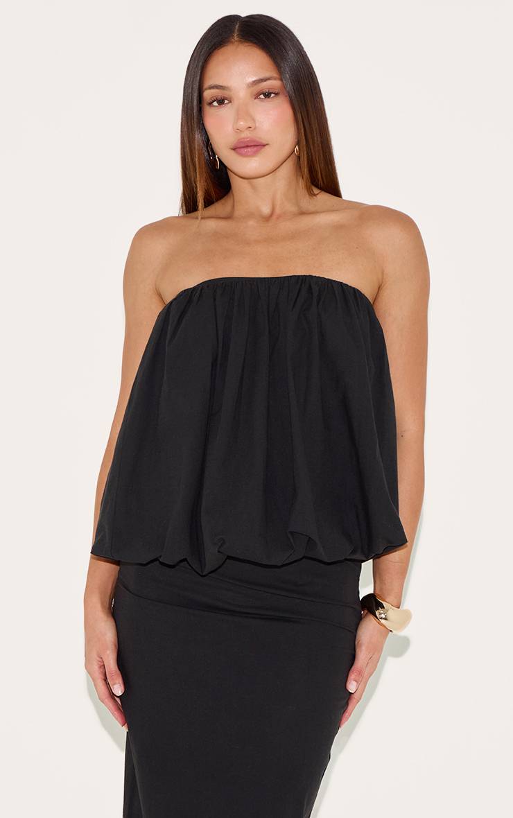 Noir Haut Bandeau Froncé Effet Lin Tall