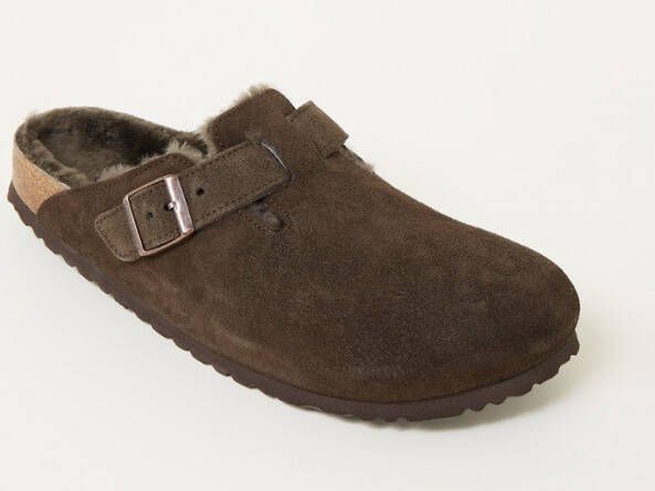 Birkenstock slipper BOSTON Shearling Mocca Suede Leather narrow
