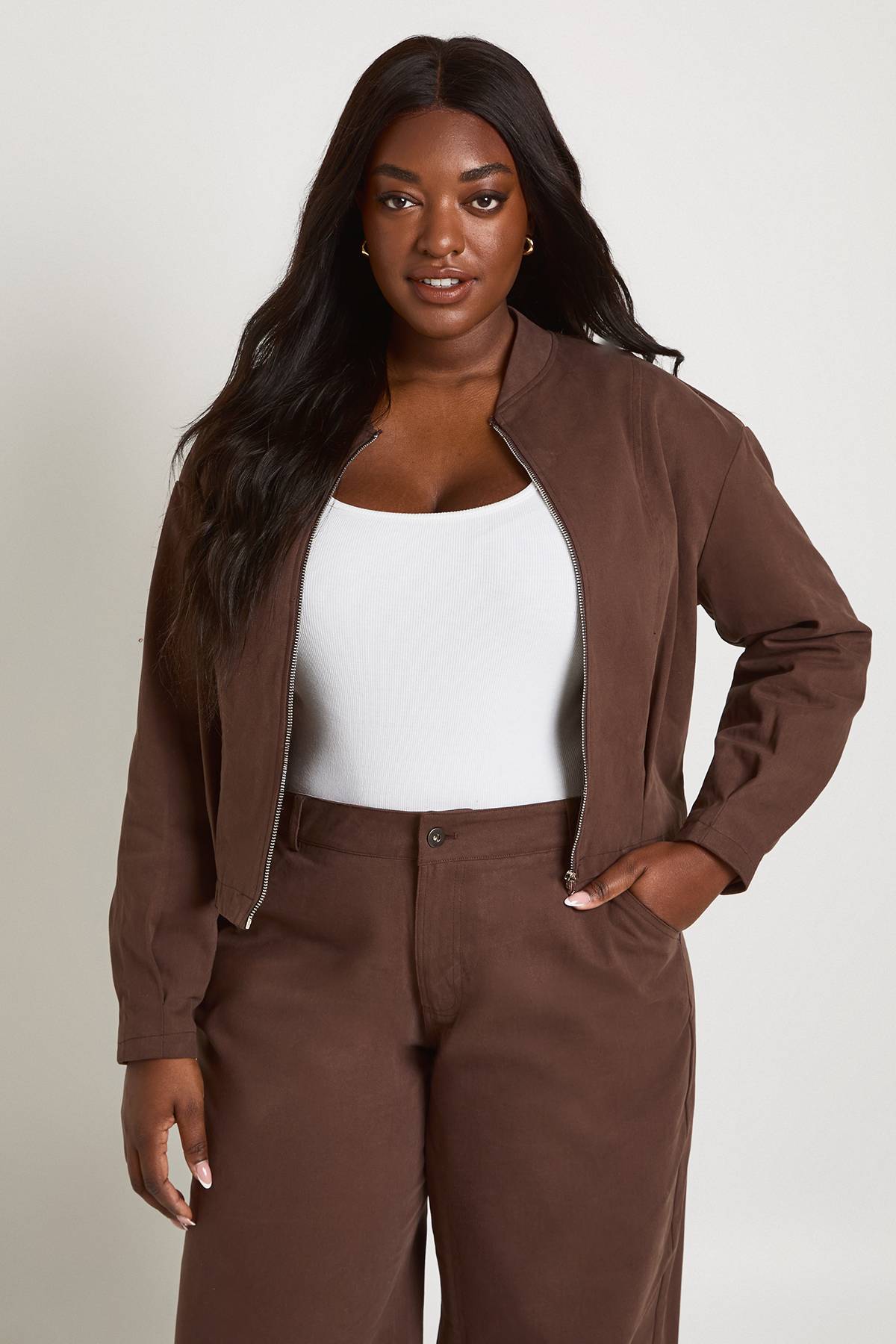 boohoo Veste Bomber En Sergé Grande Taille