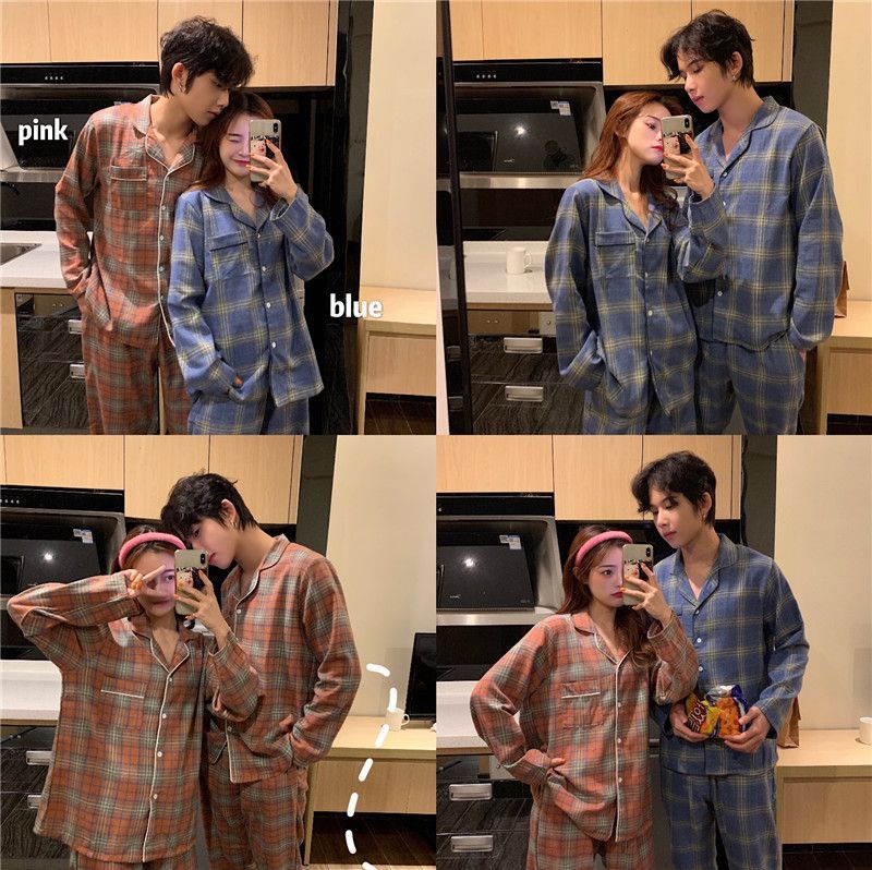 Whoosh - Bijpassende pyjamaset voor koppels: geruite top met lange mouwen + broek