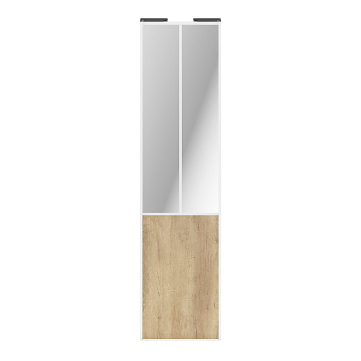 Porte de placard coulissante atelier effet chêne brut profil blanc GoodHome Arius H. 248,5 x L. 61.2 cm + amortisseurs