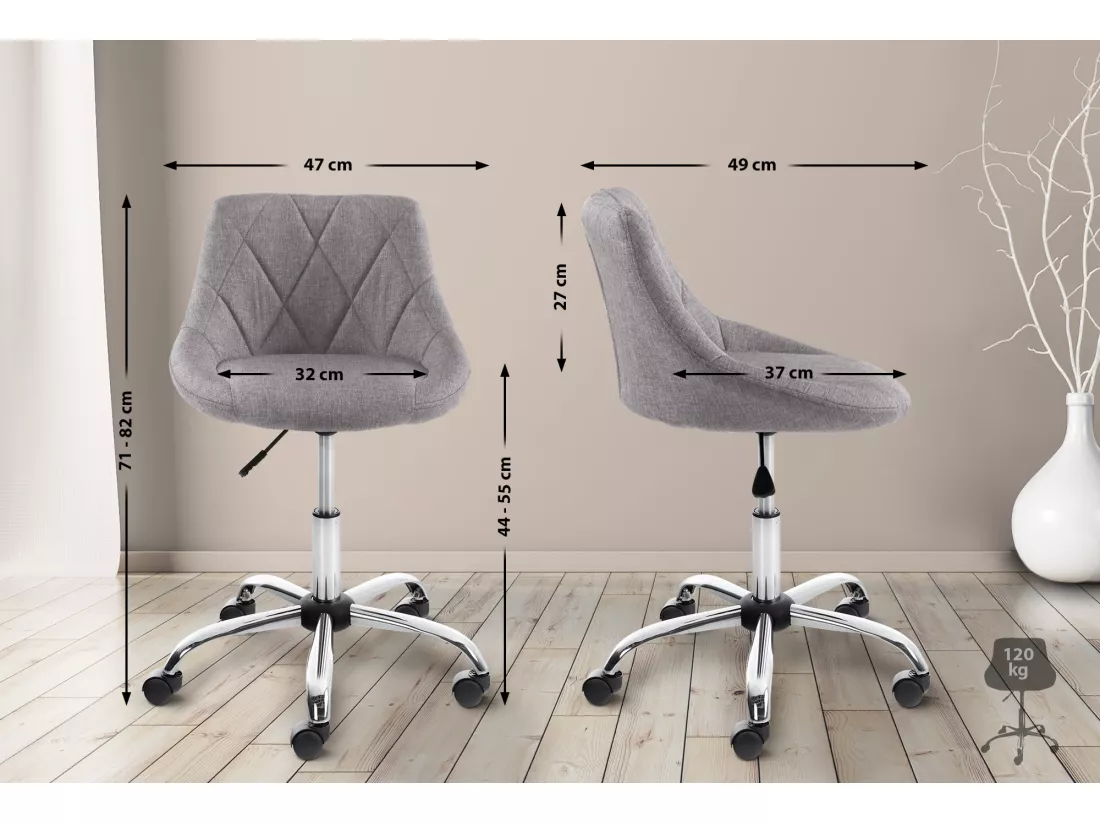 Tabouret de bureau - Tissu - Gris - Lazio