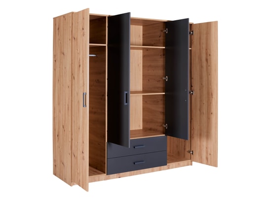 TERRE DE NUIT - Armoire 4 portes 2 tiroirs bois clair