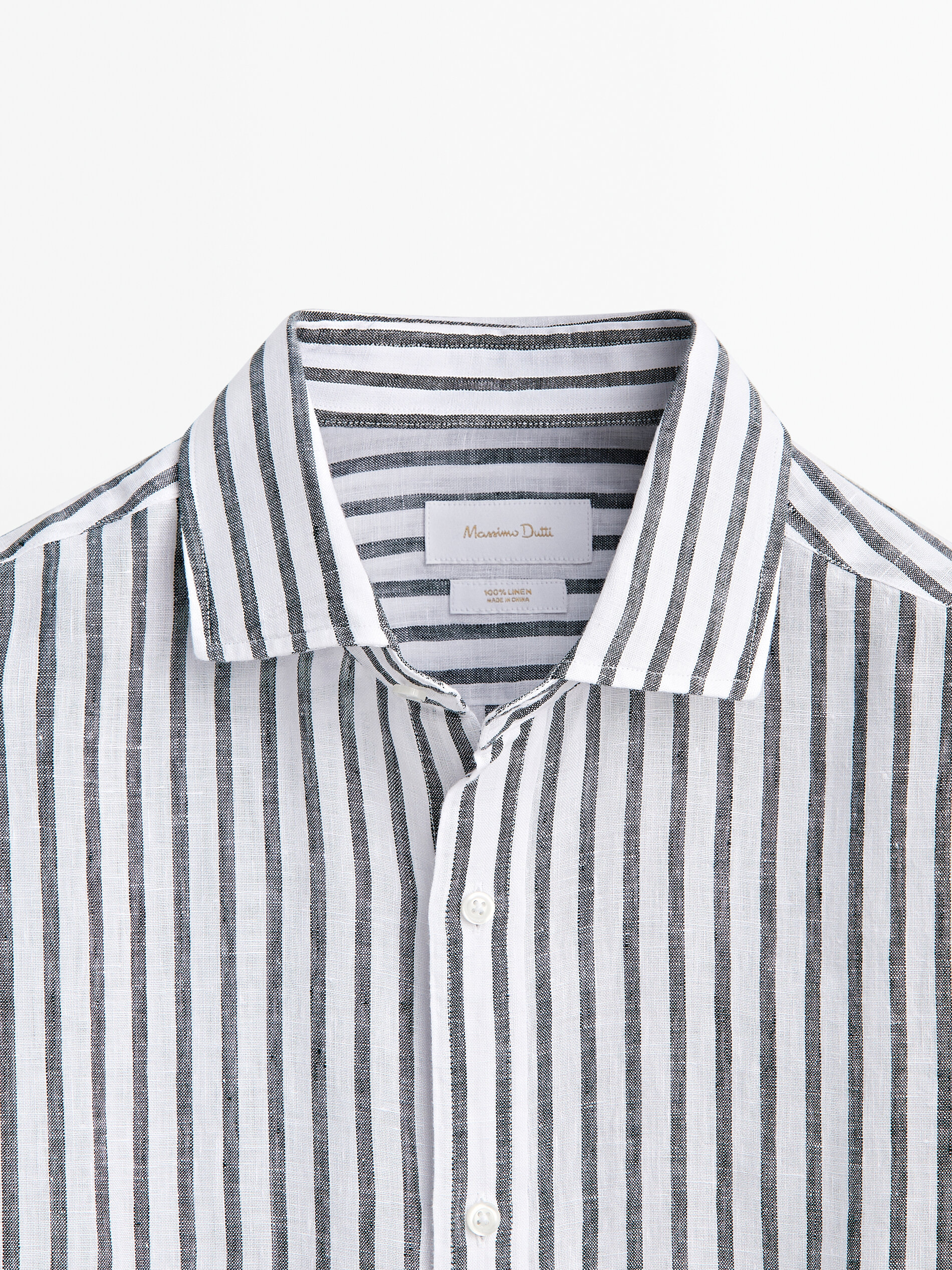 Camisa raias 100% lino slim fit - VERDE