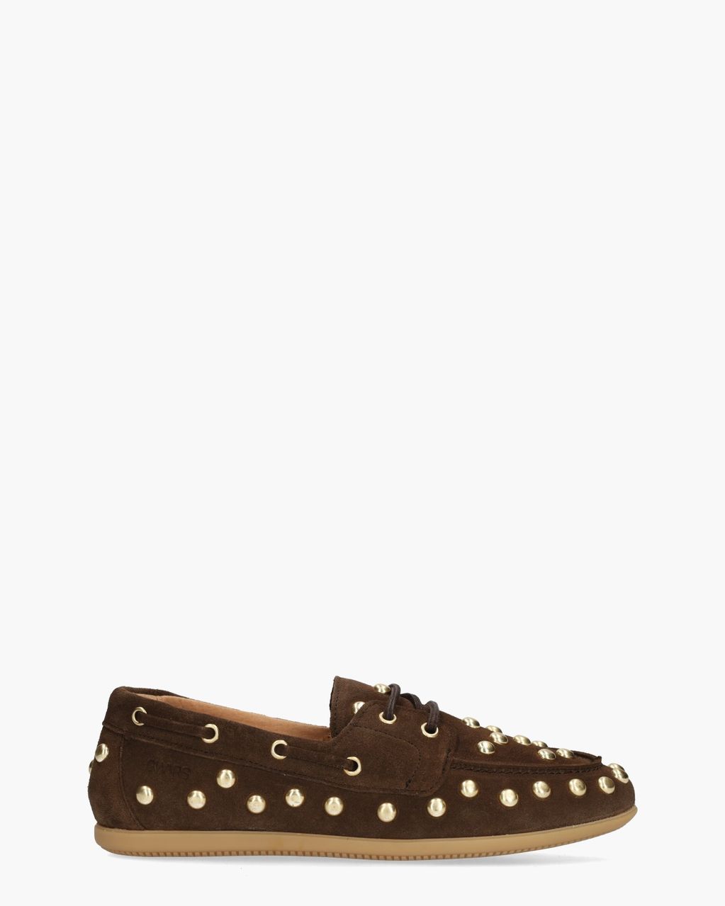 DWRS Label Latty Big Studs Donkerbruin Dames Veterschoenen
