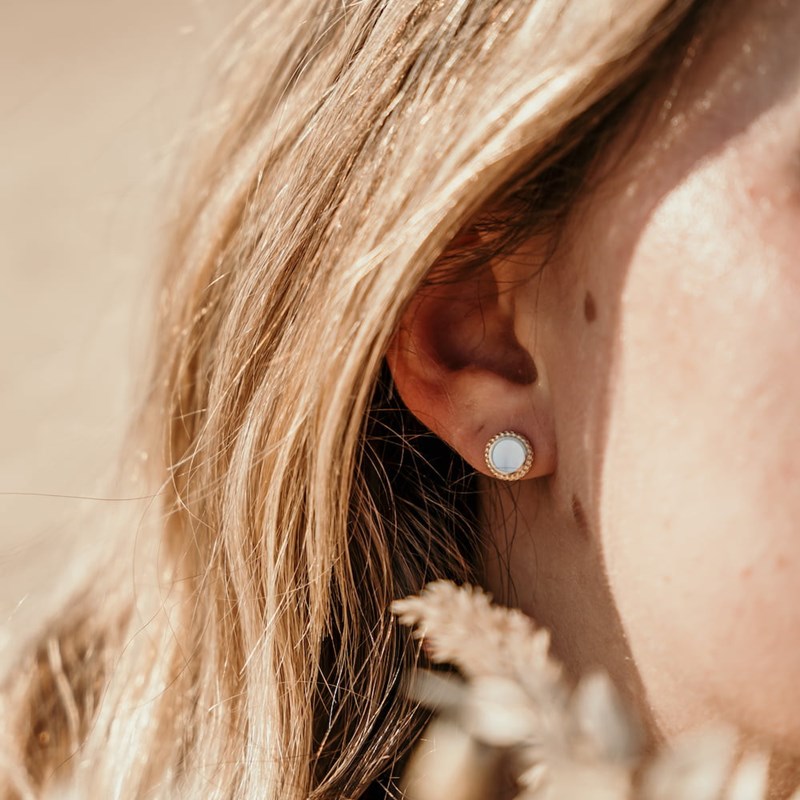 Boucles d'Oreilles Nacre Puces Plaqué Or Pierre Precieuse