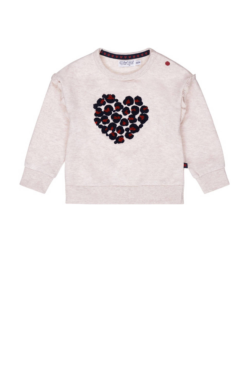 Dirkje baby sweater met printopdruk en ruches beige
