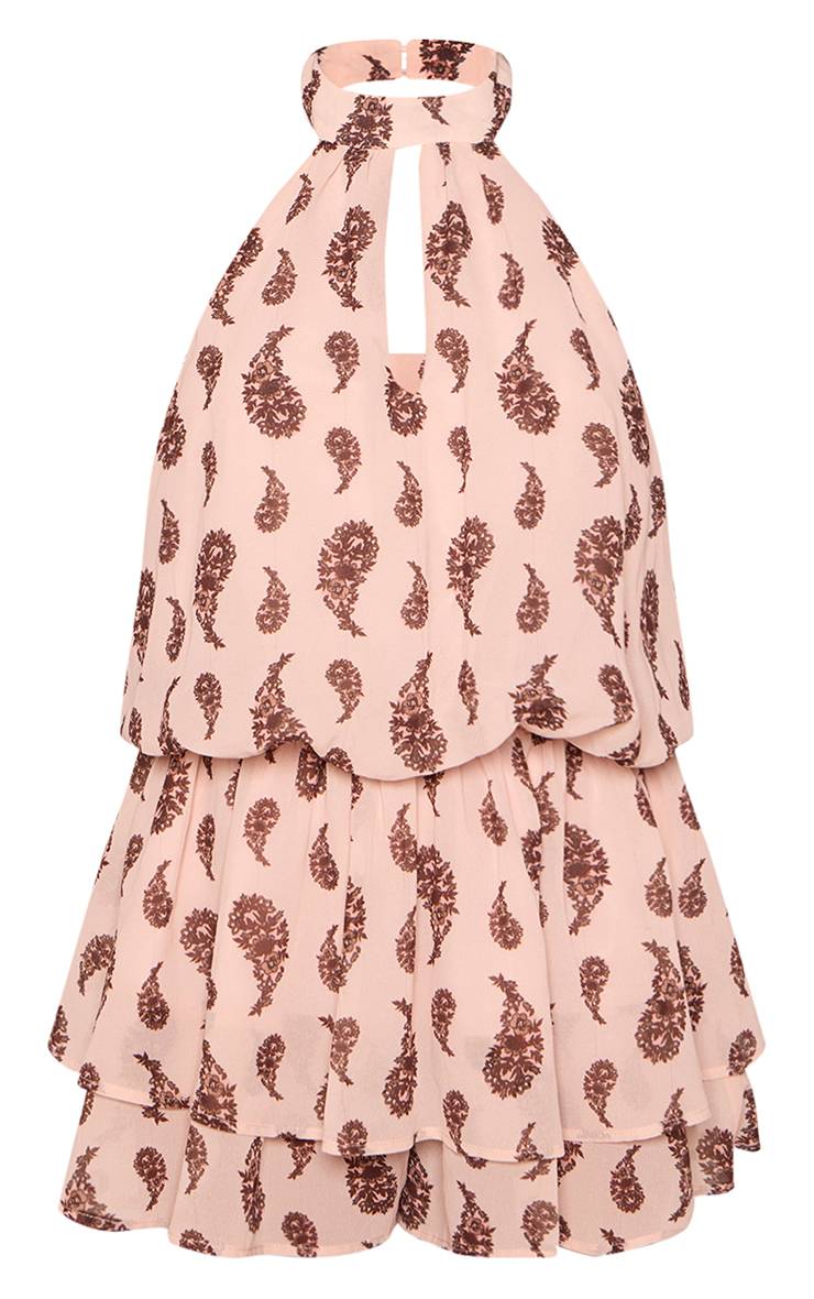 Crème Combi-short Fluide À Col Montant Imprimé Cachemire
