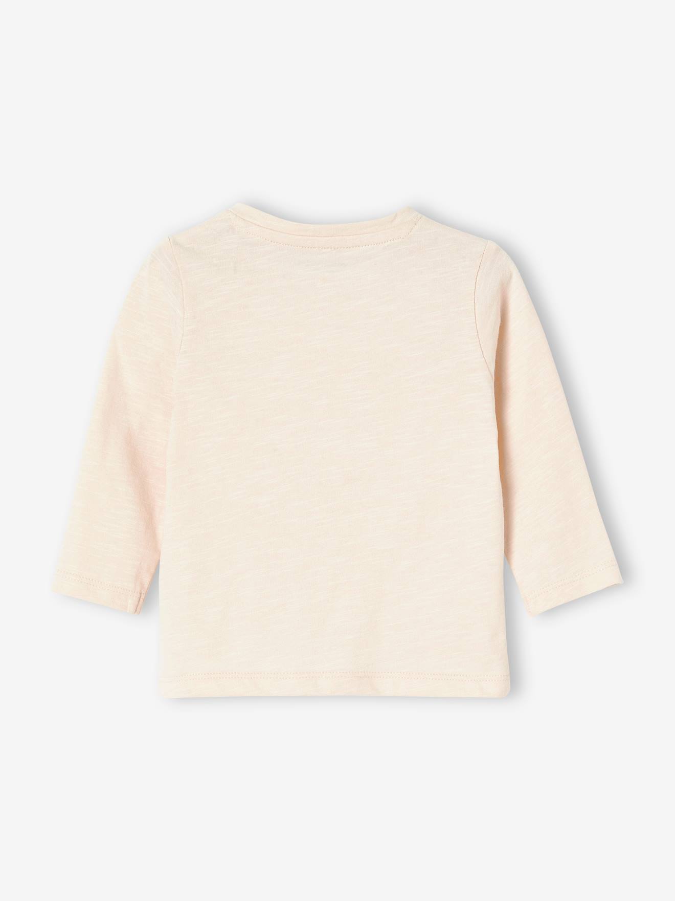 Camiseta personalizável para bebê menino, com gola tunisiana e mangas compridas, lisa, bege claro.