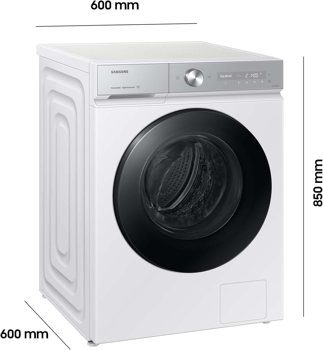 Samsung WW11DB8B95GHU2 Bespoke Waschmaschine, 11 kg, 1.400 U/min, Extra energiesparend, EEK: A (-40%), AI Ecobubble, QuickDrive, AI Wash, SuperSpeed 39 Min, Weiß