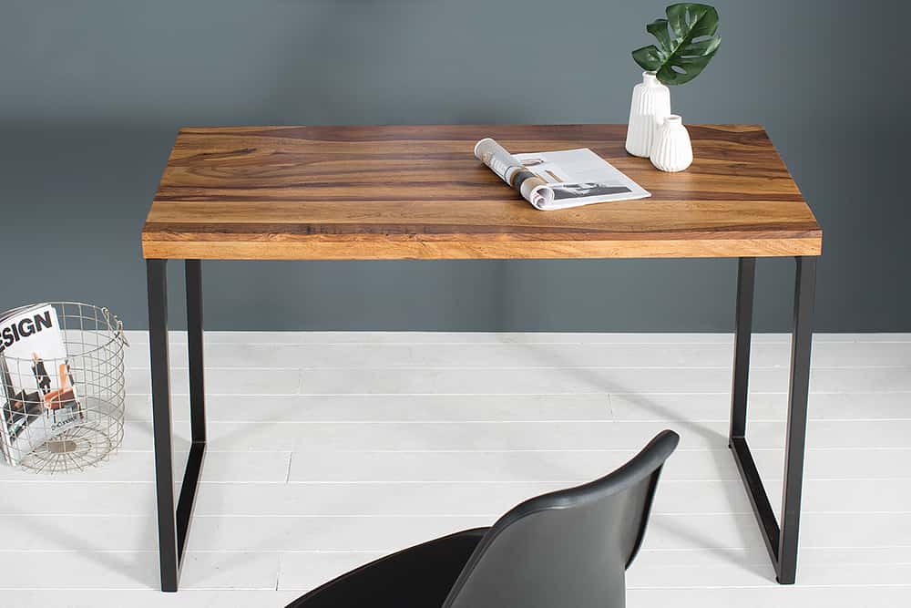 Eleganter Schreibtisch ELEMENTS 118cm braun Sheesham stone finish Metallgestell