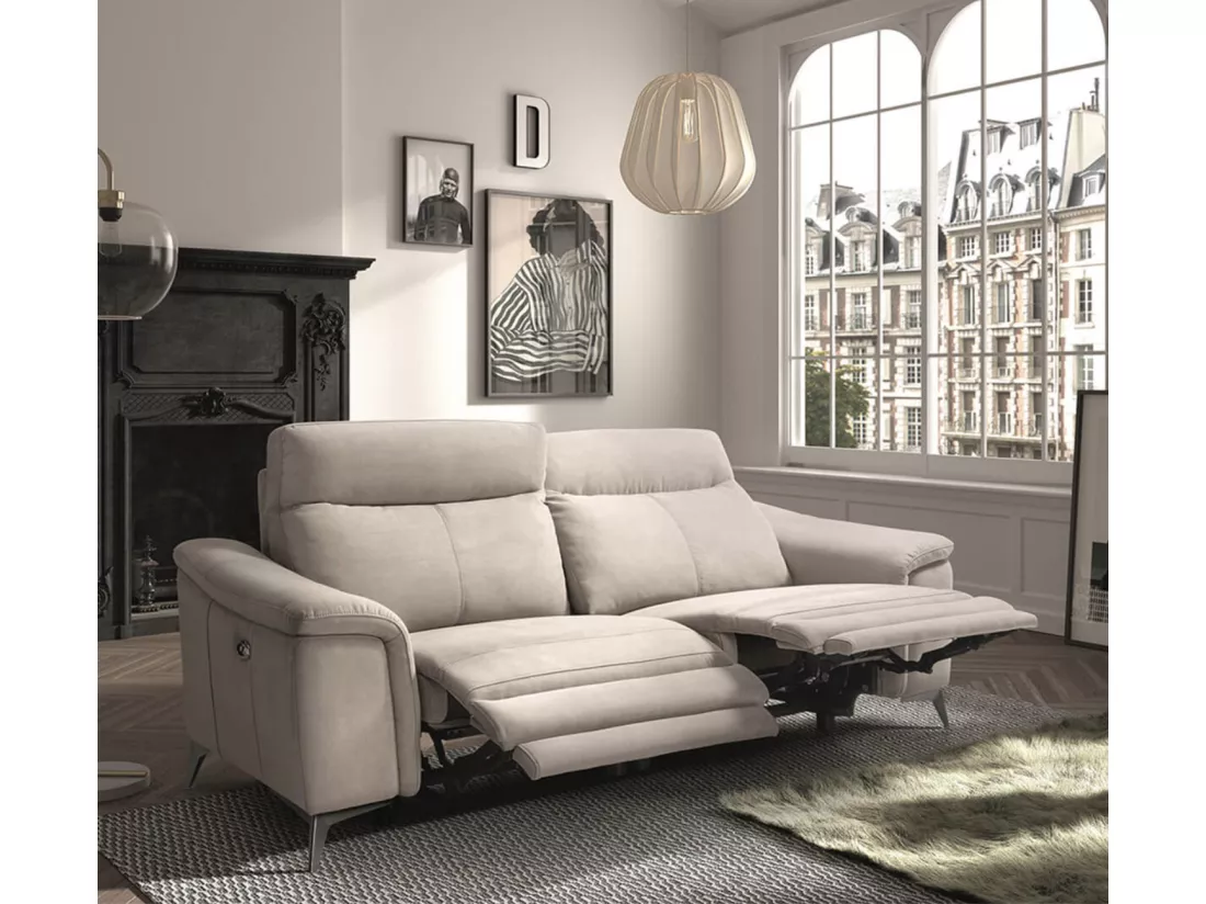 Canapé de relaxation électrique microfibre Kuiza-Couleur Beige clair-3 places relax électrique