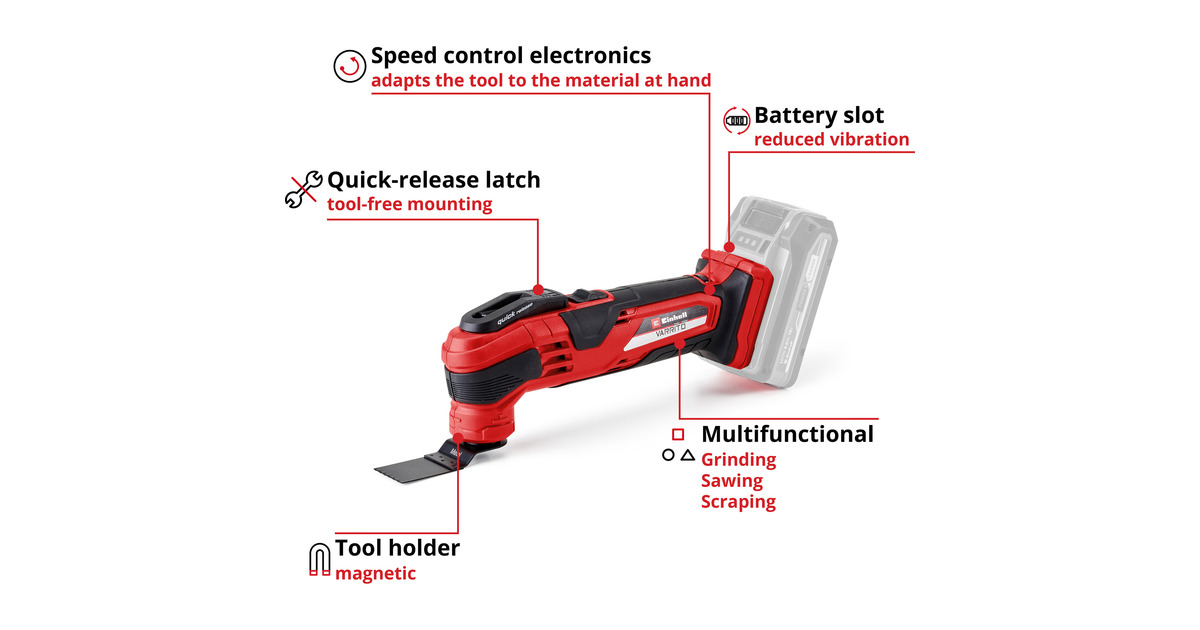 EINHELLMultitool VARRITO multifunctioneel gereedschap  (Rood/zwart, Accu en oplader niet inbegrepen)