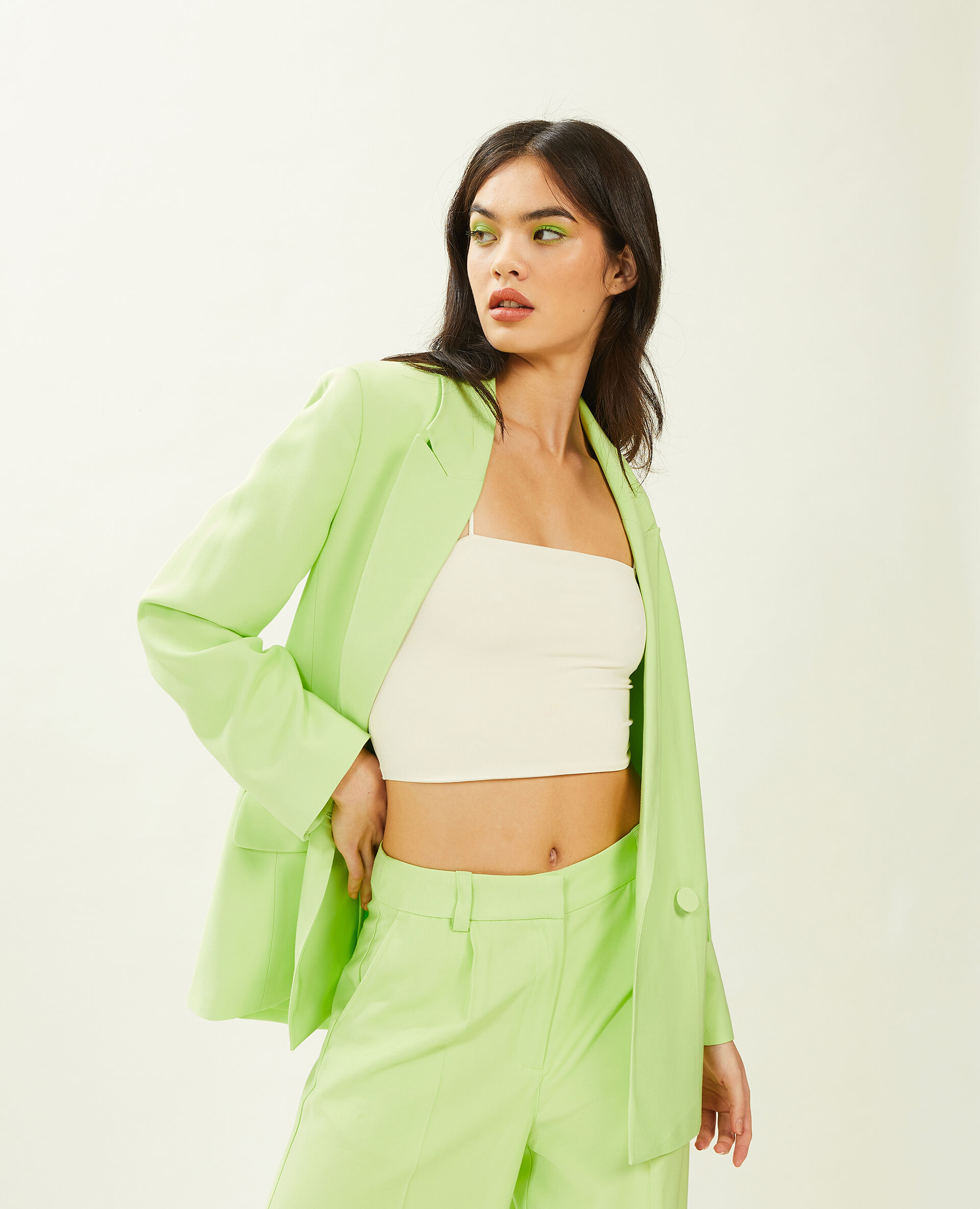 Veste blazer oversize en toile fluide - Vert anis