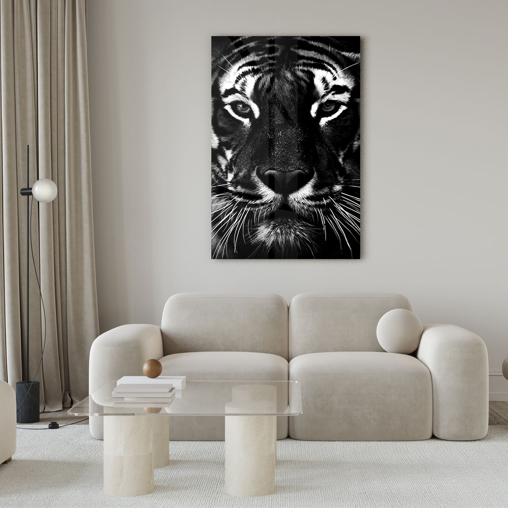 Walljar acrylglas schilderij - Facing Tiger Acrylglas schilderij - 120 x 180 cm