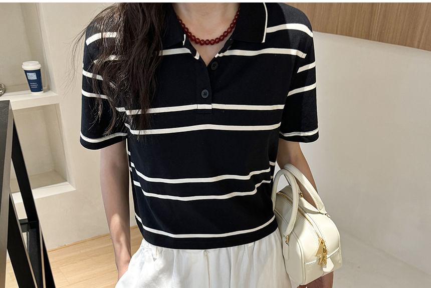 Mywaki - Gestreept poloshirt met korte mouwen