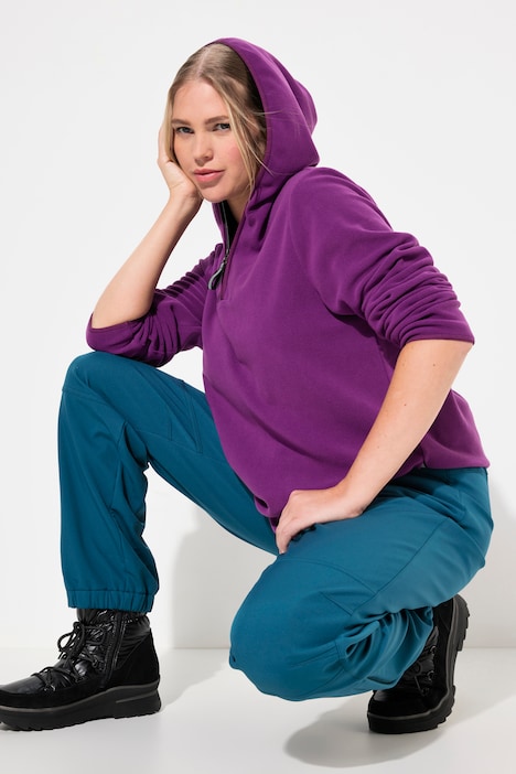 Fleece-Troyer, kurz, Oversized, Kapuze, Langarm, recycelt