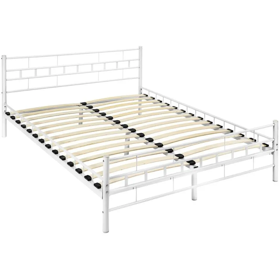 tectake Metalen bed met lattenbodem in modern ontwerp, 200 x 140 cm, Wit