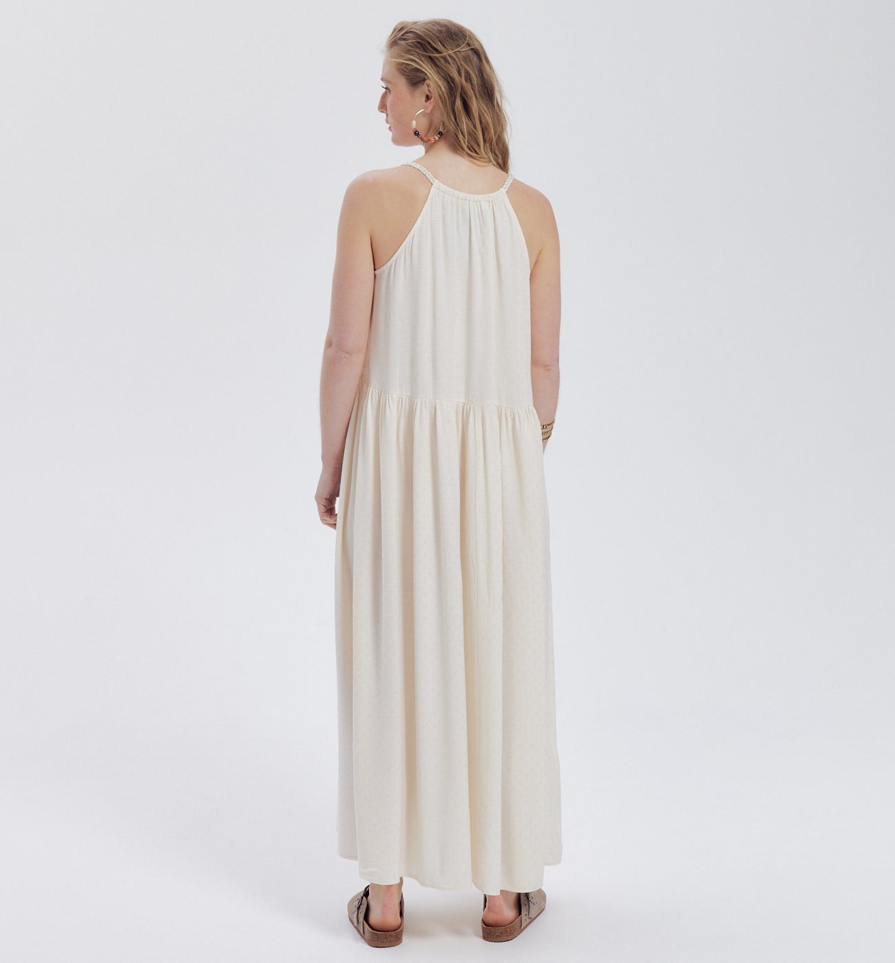 Longue robe à bretelles Femme - Ecru