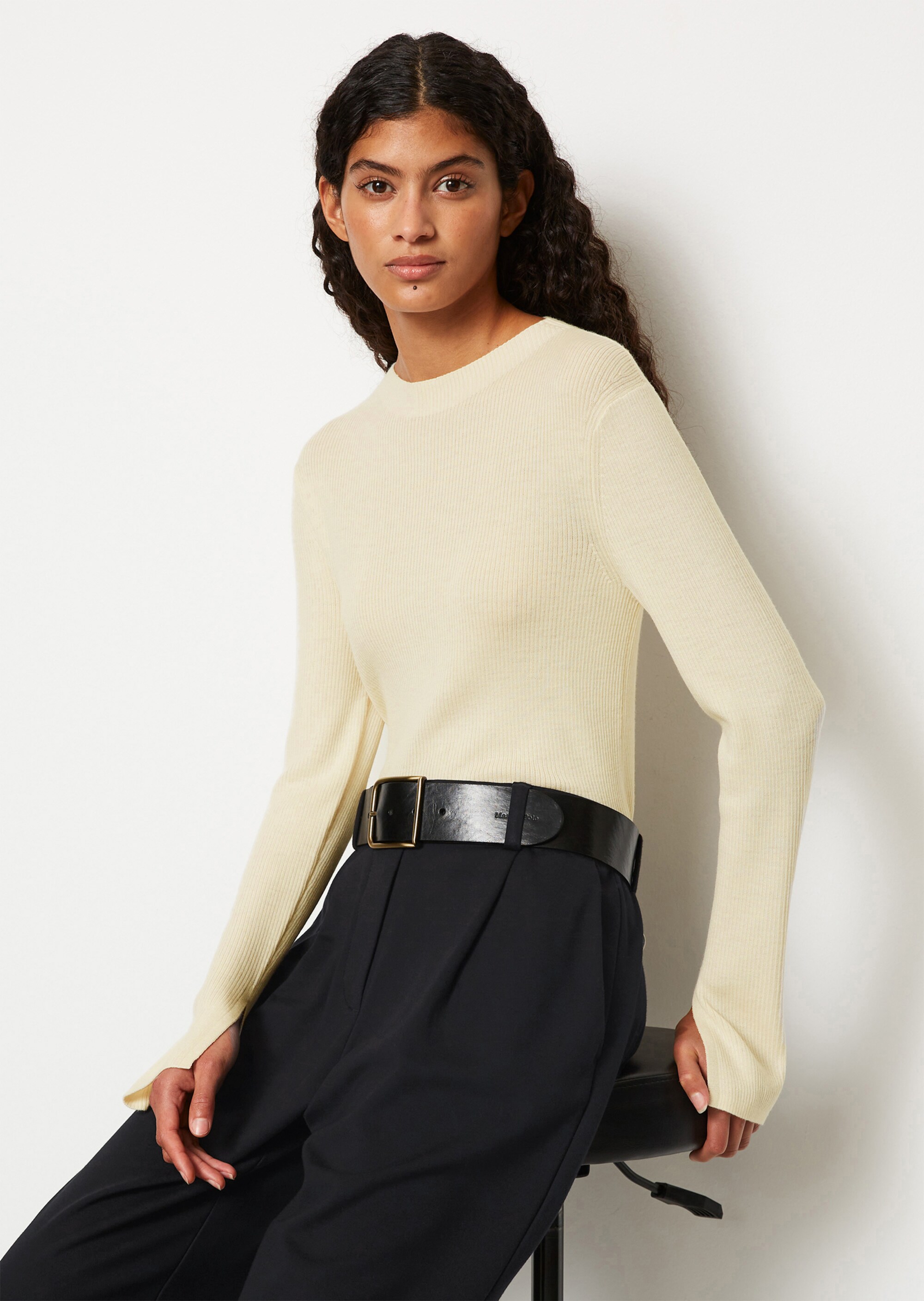Rippstrickpullover slim aus edler Merinowolle