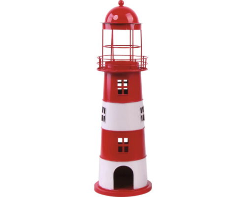 Decoratief vuurtorenfiguur Lafiora, metaal, raam, 16 x 45 cm, rood