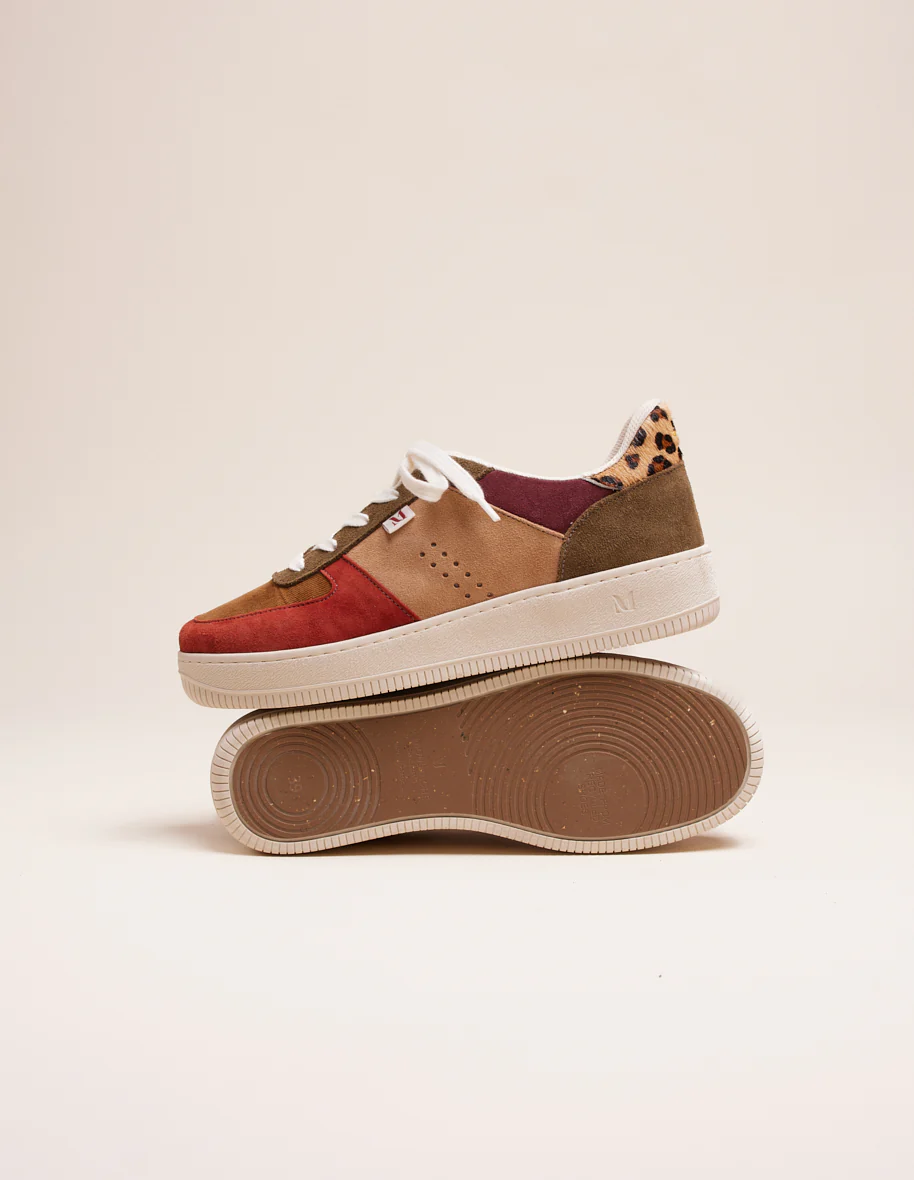 Baskets basses Maxence F - Suède et velours terracotta beige kaki