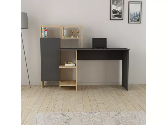 Bureau Calisma en chêne anthracite avec étagère - 135x60x111 cm, un espace de travail élégant