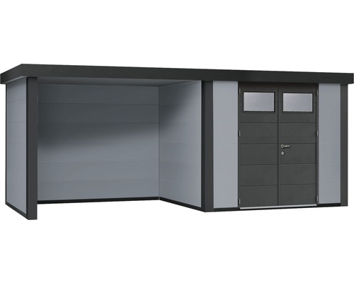 Tuinhuis Classico 3024 incl. regengoot met zijdak, achterwand en zijwand links 602 x 258 cm lichtgrijs
