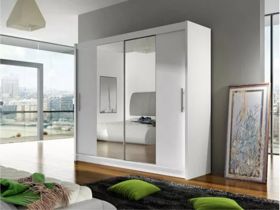 Armoire Closico 123, Blanc, 215x180x58cm, Portes d'armoire: Glissement