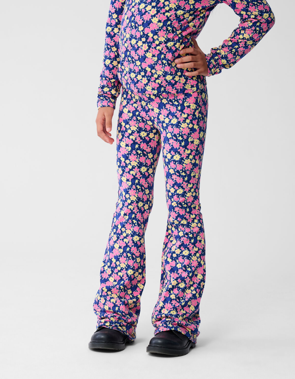 Flower Flared Fit Legging Donkerblauw/Roze