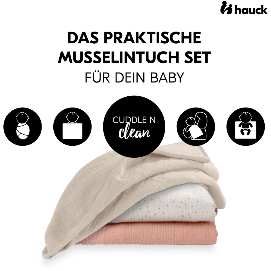 hauck Spucktücher Cuddle N Clean 3er Set Beige DotsCorkBeige