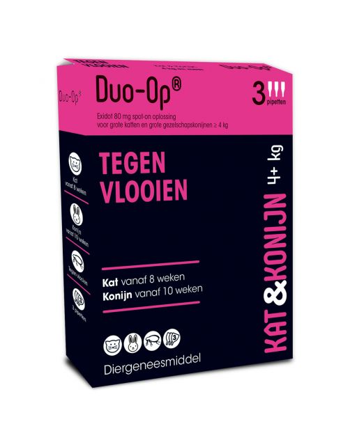 Duo-Op 80mg Kat & Konijn Tegen Vlooien Vanaf 4 Kg - Anti vlooienmiddel - 3 pip Large