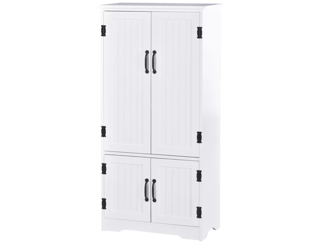 Armoire de cuisine contemporaine multi-rangements 2 placards 3 étagères MDF panneaux particules blanc