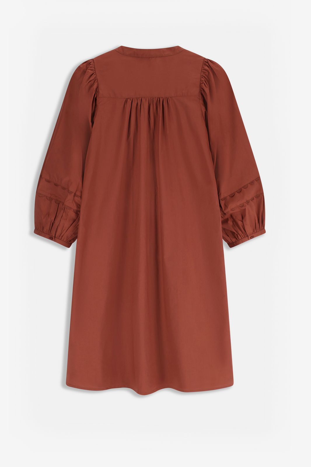 Bruine midi poplin jurk met pintuck details