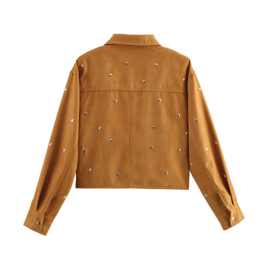 Omelia - Jas van imitatiesuède met kraag en studs