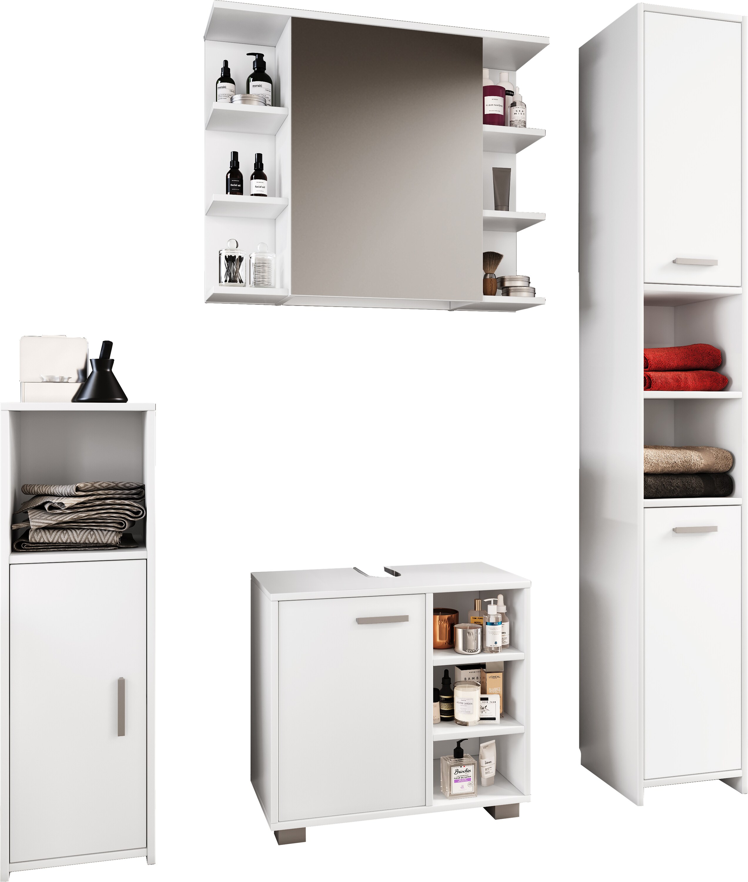 VCM 4-tlg. Komplett Badmöbel Badschrank Bad Unterschrank Hochschrank Set Zalo I