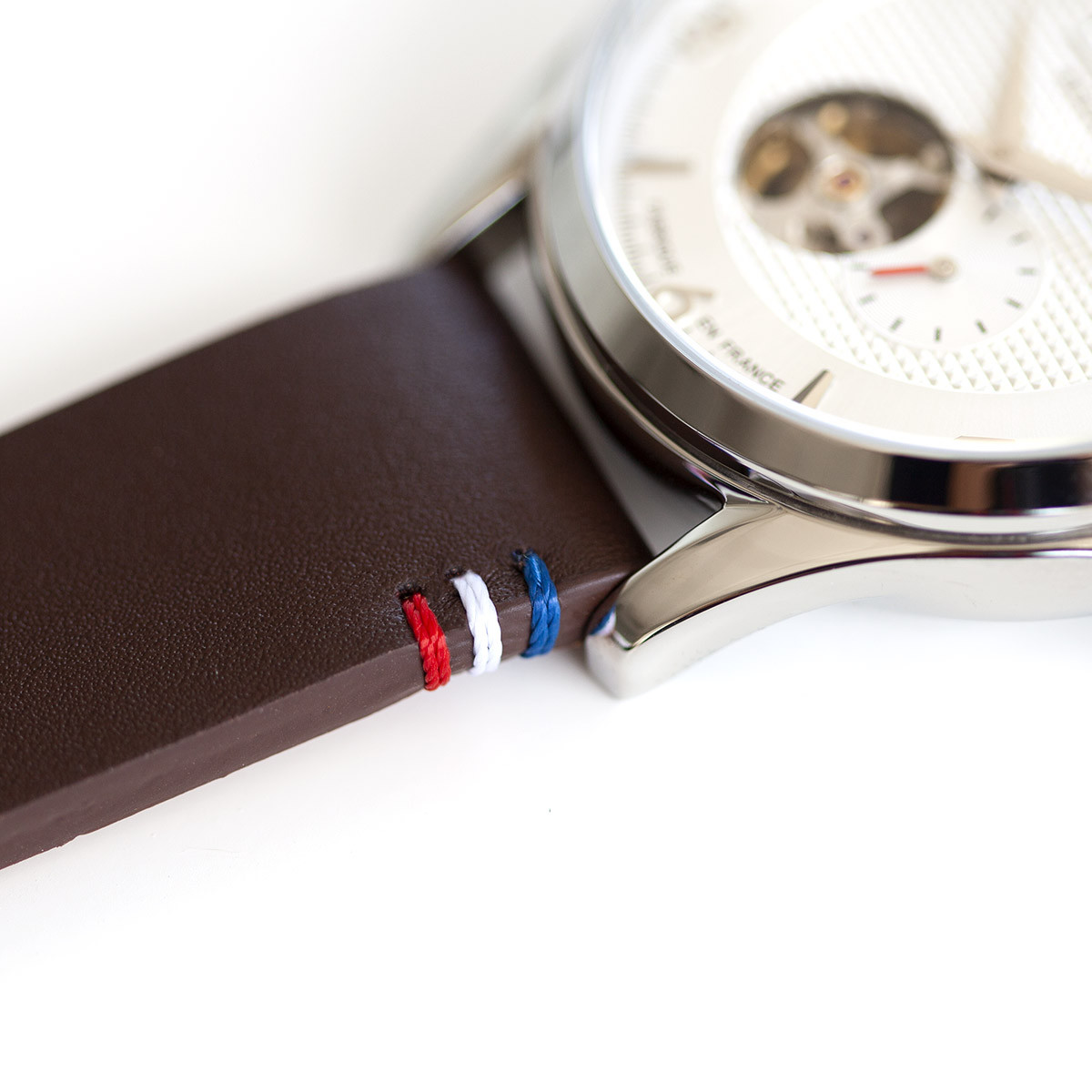 Montre homme coeur ouvert automatique acier bracelet cuir marron