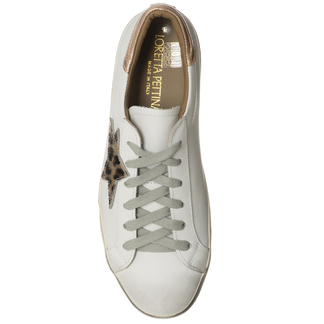 Loretta Pettinari Sneakers en Cuir Olivia blanc/léopard/rose doré