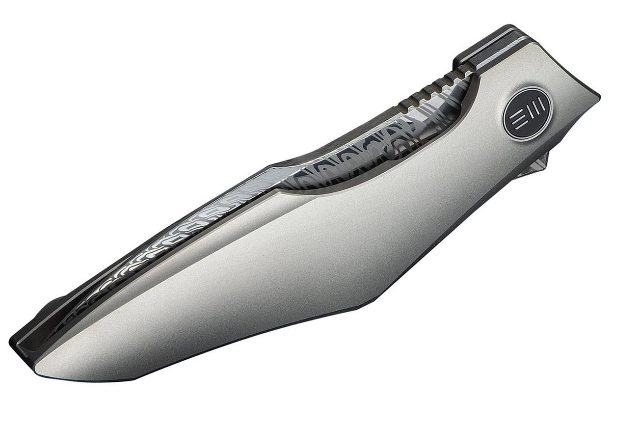 WE Knife Krait Snake WE24084-DS1 Fafnir Damasteel, Gray Titanium, Flamed Hardware, zakmes, Tashi Bharucha design