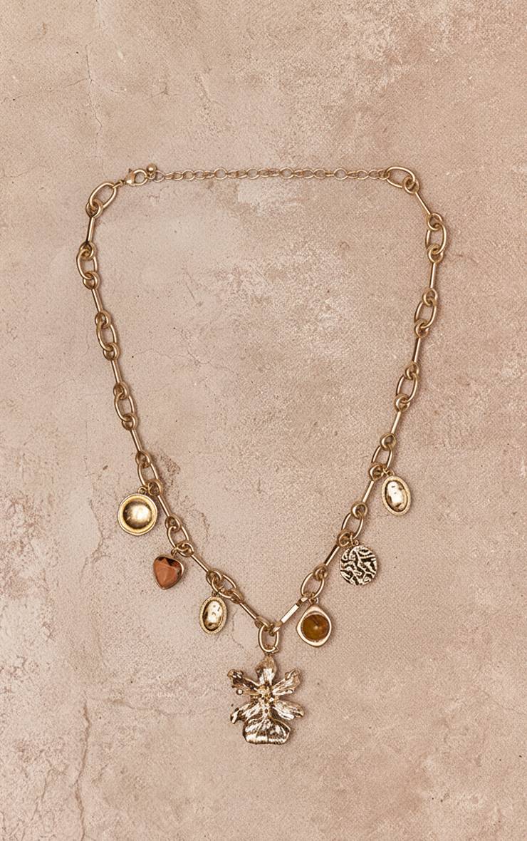 Doré Collier Pendentif Médaillon Floral