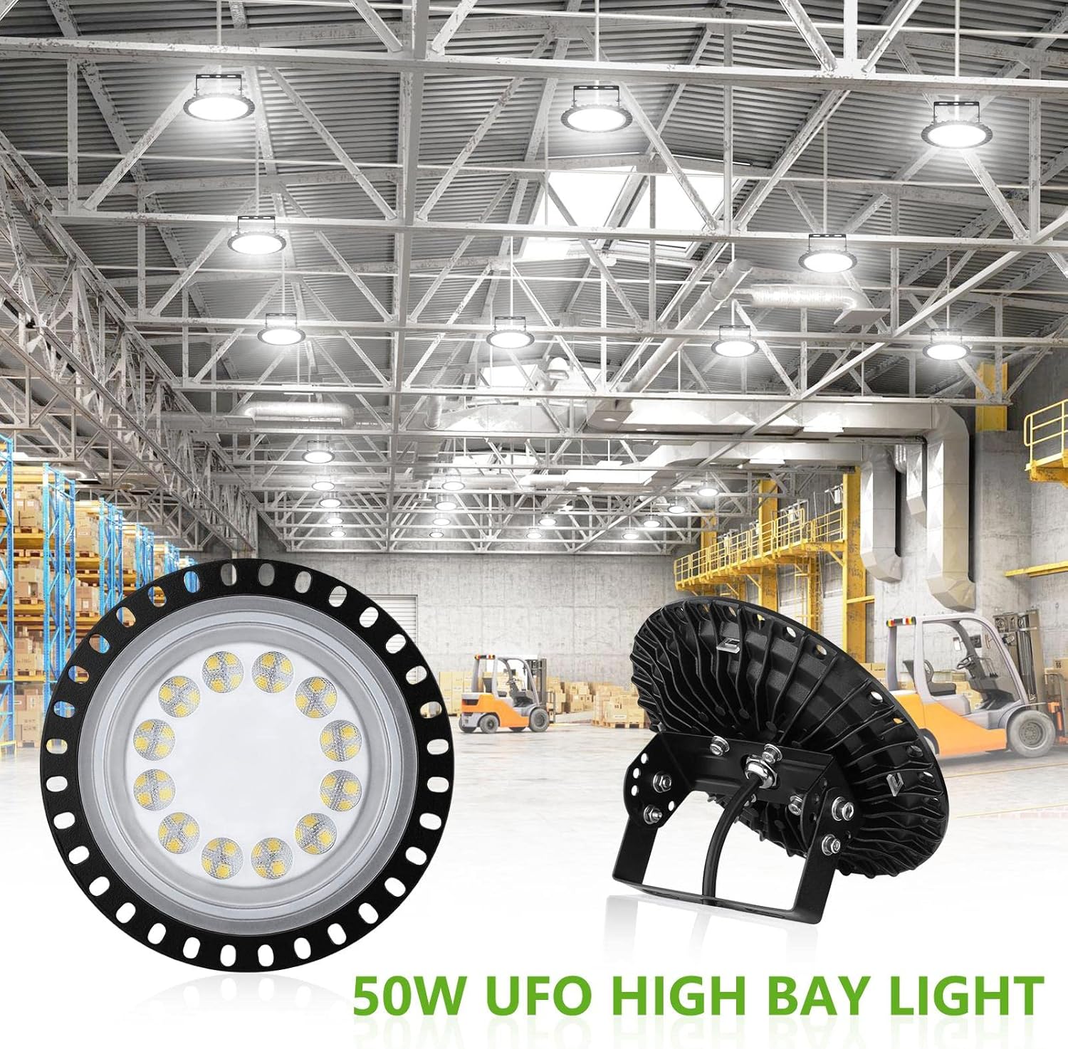 10 Stück UFO Industrielampe, 50W LED Hallenstrahler, 6500K Kaltweiß High Bay Licht, IP67 Deckenleuchte Werkstatt, Strahler für Fabrikhallen, Hallenbeleuchtung