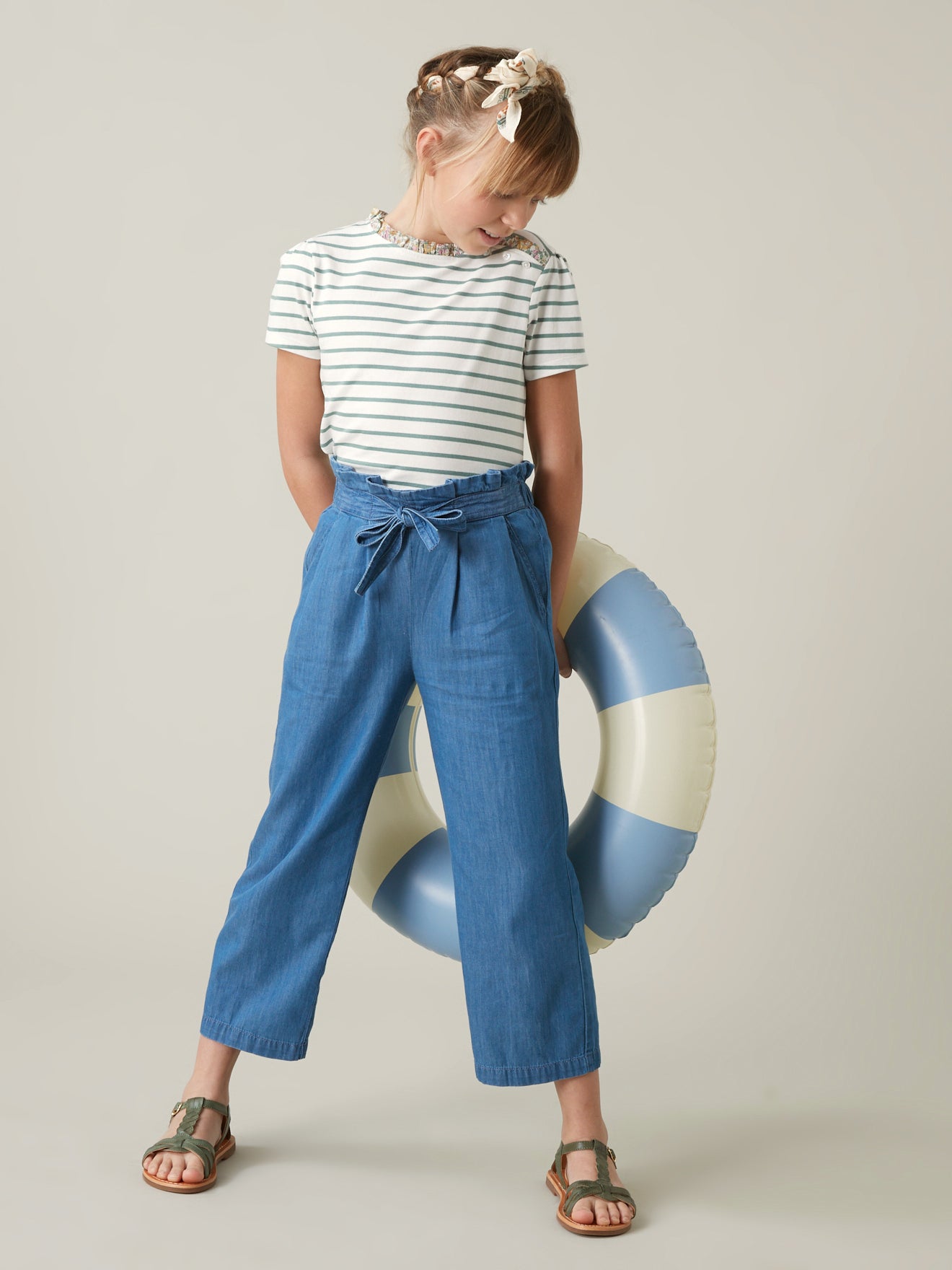 Pantalon large Fille en denim light