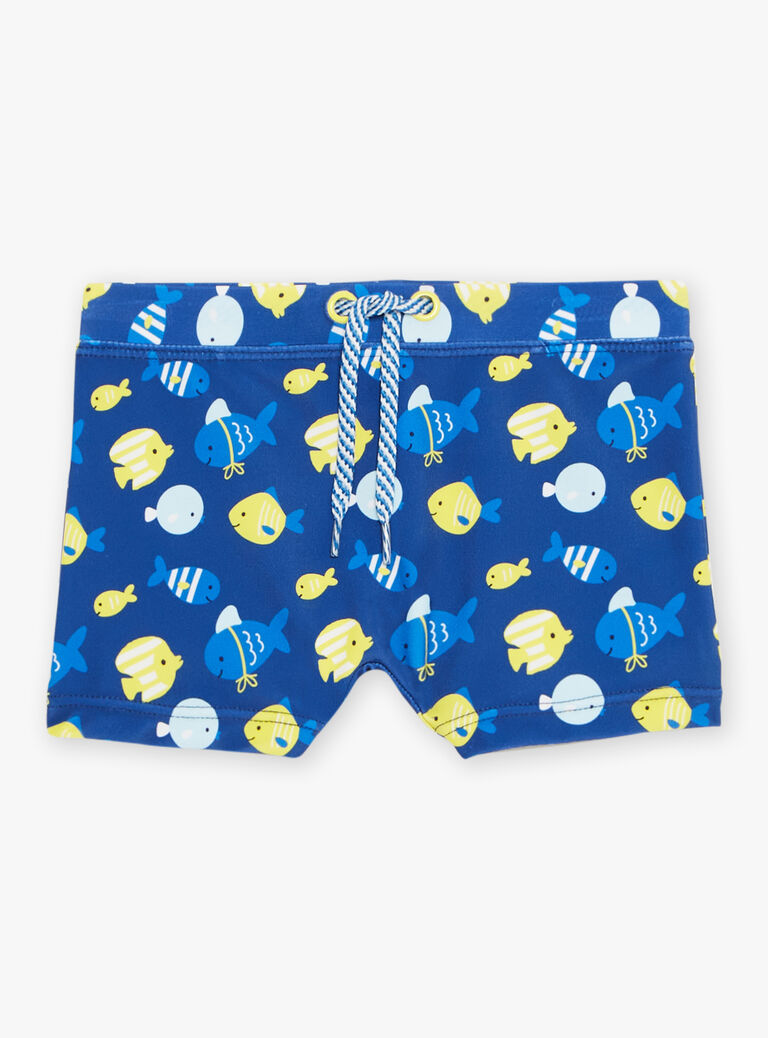 Boxer de bain bleu et jaune à imprimé poissons