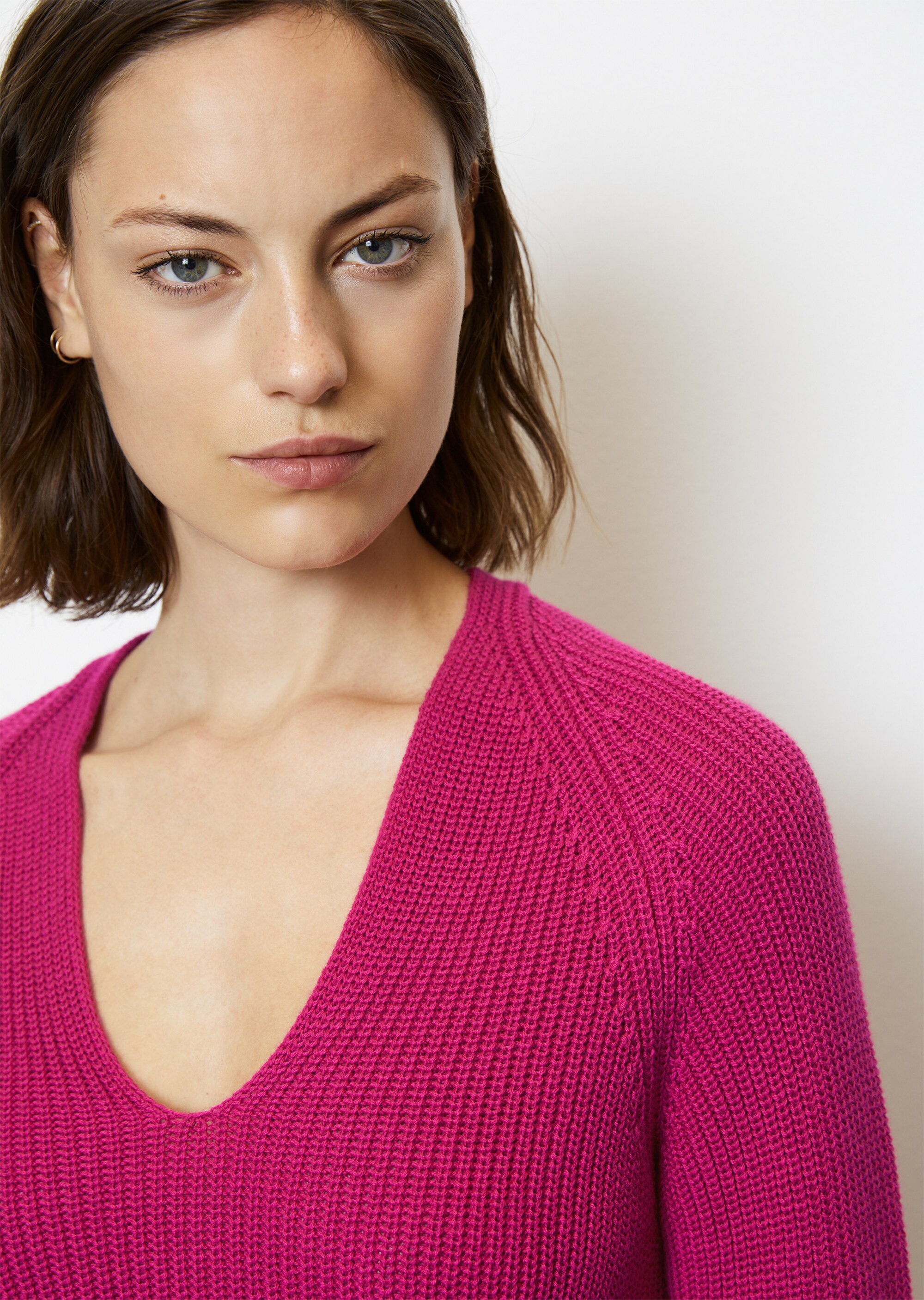 V-Neck-Strickpullover relaxedaus schwerem Baumwoll-Garn