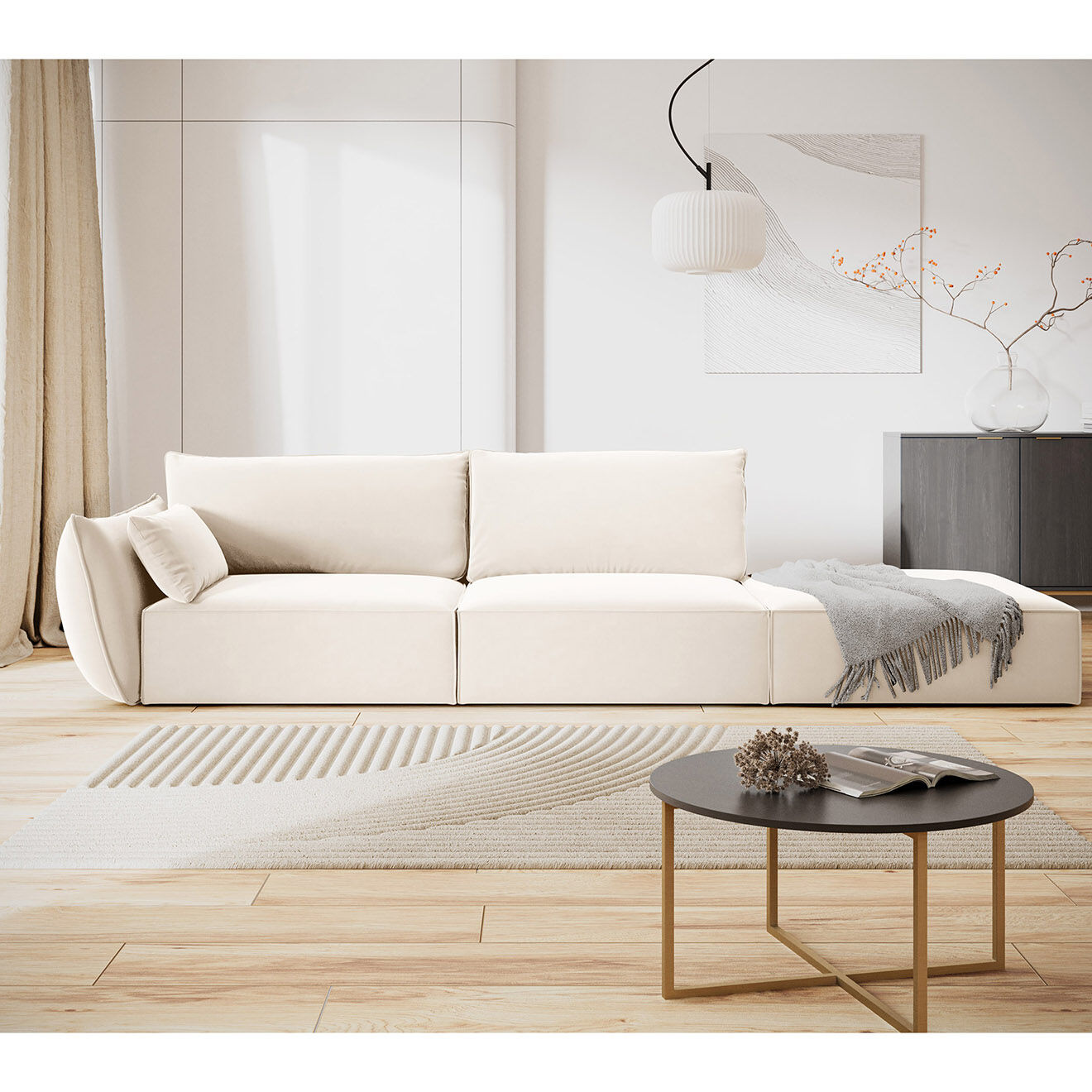Mazzini Sofas Canapé gauche Velours Vanda 4 Places beige clair - 286x100x85 cm