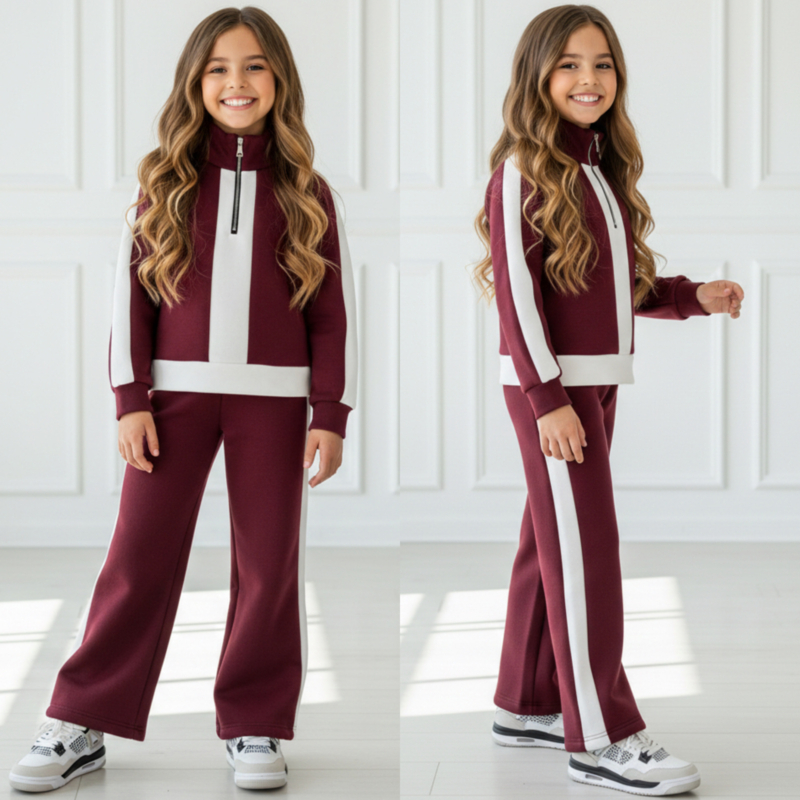 Bold Stripe Fashion Tracksuit - Bordeaux