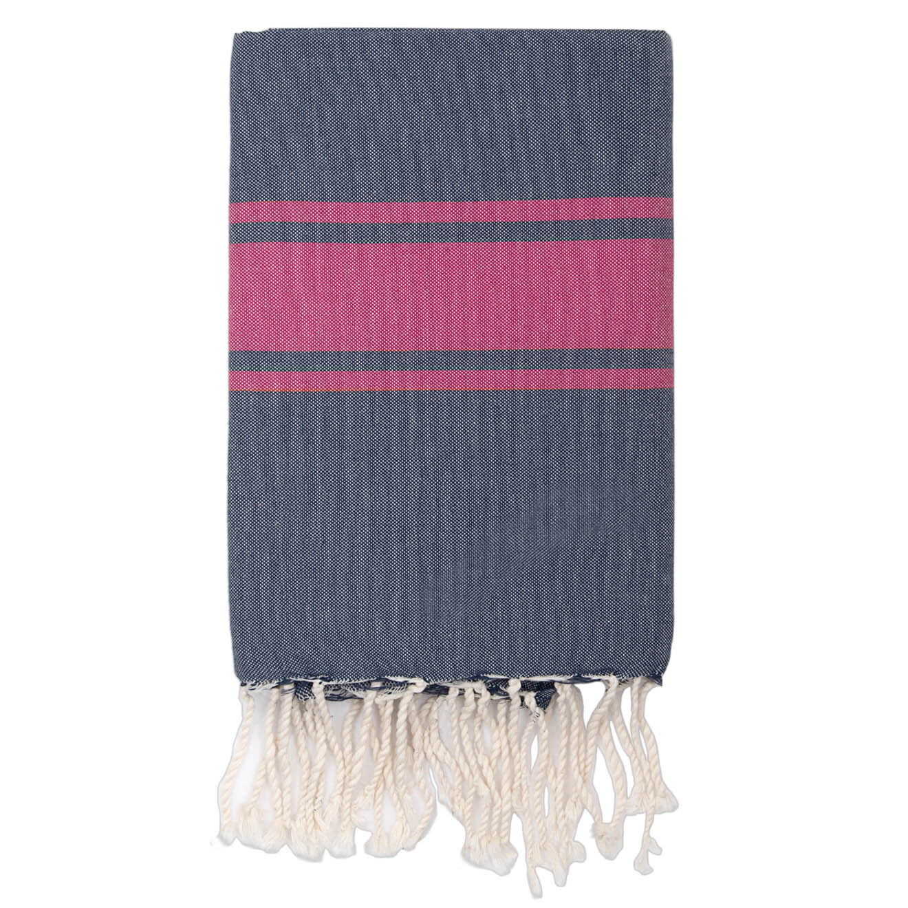 Febronie Fouta Traditionelle St Tropez bleu jean/rose fuschia - 100x200 cm
