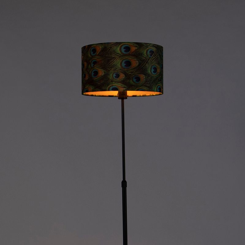 Zwarte vloerlamp met velours kap pauw met goud 35 cm - Parte