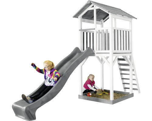 axi Beach Tower speeltoren - grijze glijbaan, hout, grijs en wit
